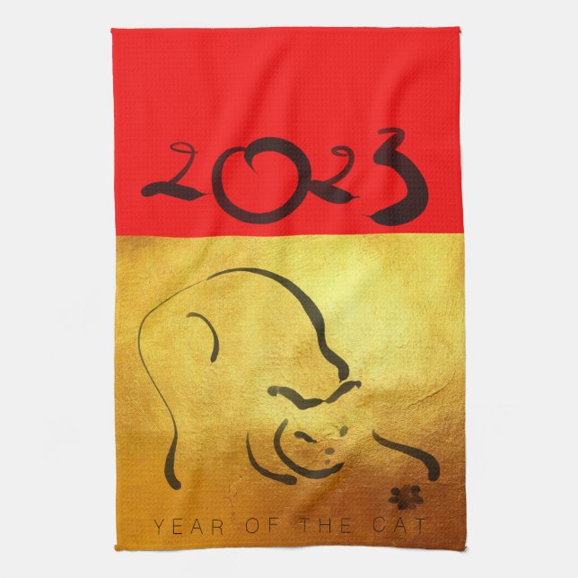 Originalmålarfärg Cat Vietnamese New Year 2023 KT3 Kökshandduk (Vertikal)