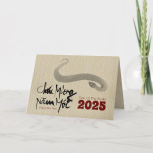 Originalmålning 2 Orm Vietnamesiskt Nyår 2025 Helgkort