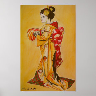 Originalmålning av japansk Geisha-vattenfärg Poster