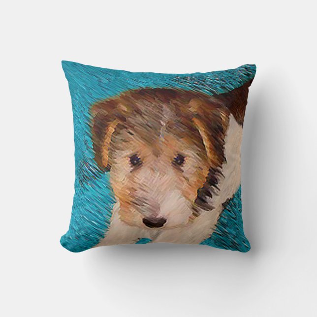 Originalmålning av Wire Fox Terrier-valp - Hundkon Kudde (Framsida)