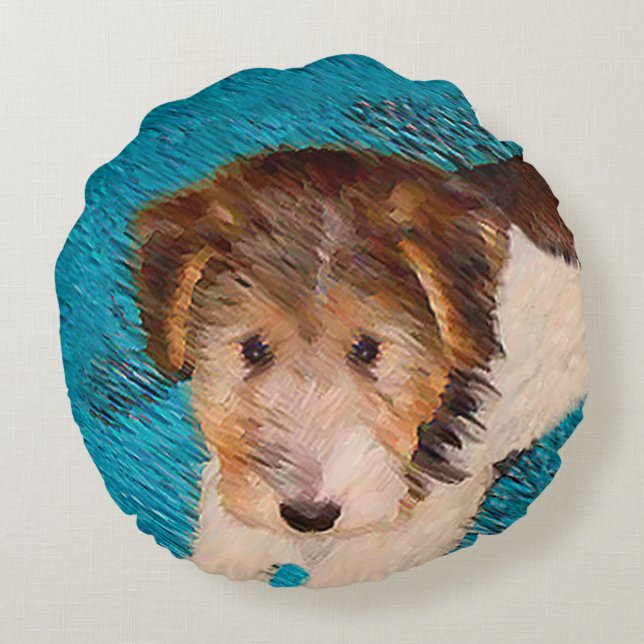 Originalmålning av Wire Fox Terrier-valp - Hundkon Rund Kudde (Baksidan)