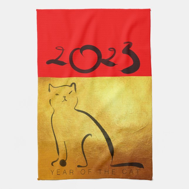 Originalmålning Cat Vietnamese New Year 2023 KT2 Kökshandduk (Vertikal)