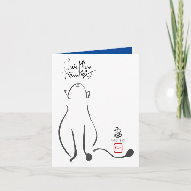 Originalmålning Cat Vietnamese New Year 2023 VGC Helgkort (Framsida)