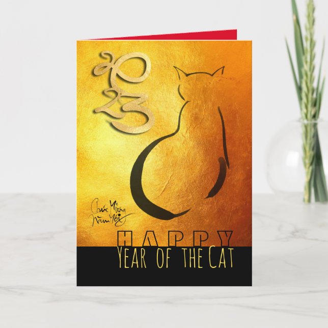 Originalmålning Katt Vietnamesiskt Nyår 2023 VGC Helgkort (Framsida)