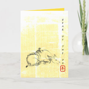 Originalmålning Vatten Buffalo Child Ox Year GC Helgkort