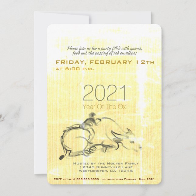 Originalmålning Vatten Buffalo Child Ox Year PInv (Framsida)