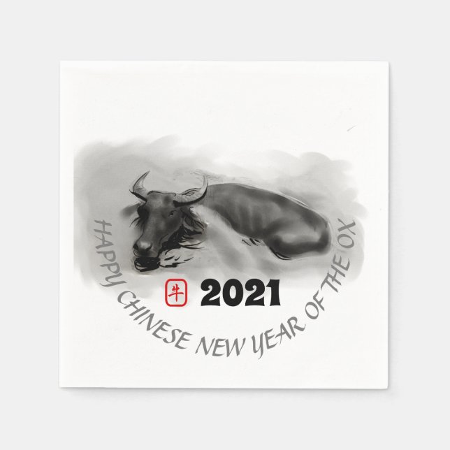Originalmålning Vatten Buffalo Ox nyår PN Pappersservett (Framsidan)