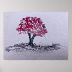 Originalteckning av färgen Cherry Blommar Träd Poster