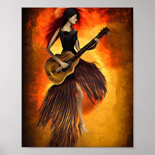 Originalteckning av guitar röd Himlar Abstrakt Poster