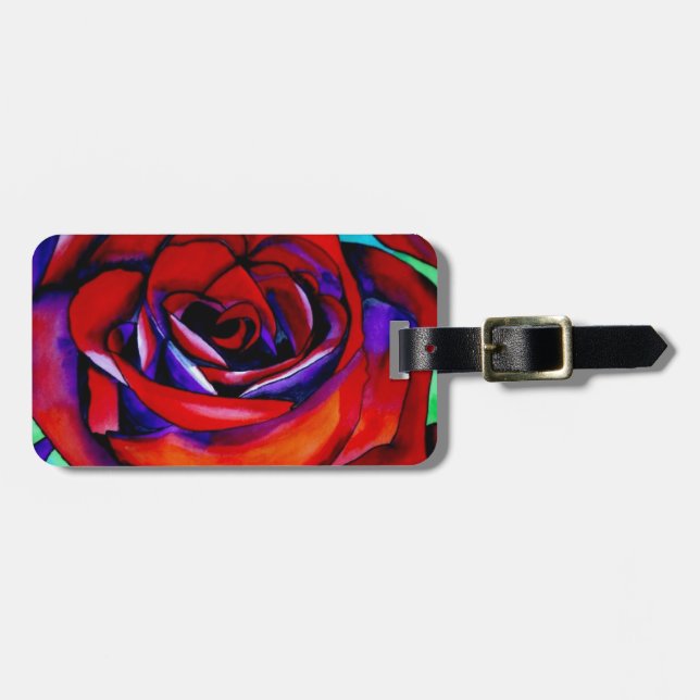 Originalteckning av makroblomma i röd ros bagagebricka (Horisontell Framsida)