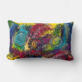 Originalteckning av vit färgfull Blomsterträdgård Lumbarkudde