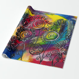 Originalteckning av vit färgfull Blomsterträdgård Presentpapper