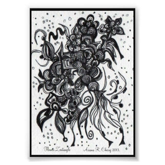 Originalteckning skrivs ut i ACEO 4x5. Flower Fototryck (Framsidan)