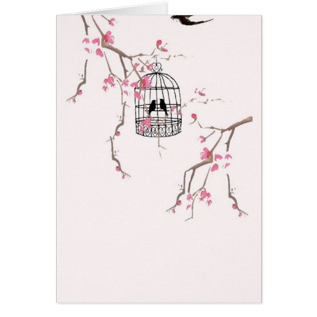 Originalteckningar av körsbärsbärsbilder med blomm hälsningskort (Framsidan)