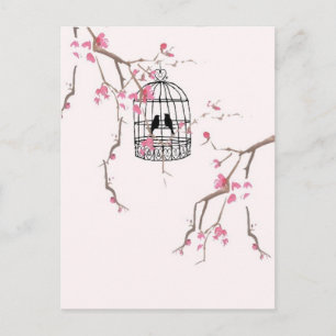 Originalteckningar av körsbärsbärsbilder med blomm vykort