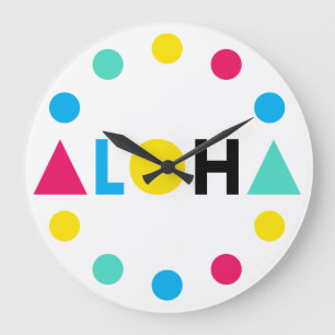 Originaltext ALOHA färg brev Classic Round S Stor Klocka