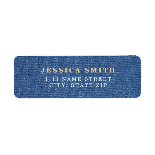 Originaltextilvävnad blå mode jean denim returadress etikett (Framsidan)
