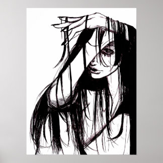 Originell gotisk bläck kvinna mörk illustration sk poster