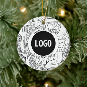 Originell modern linjekonst & din logotyp julgransprydnad keramik