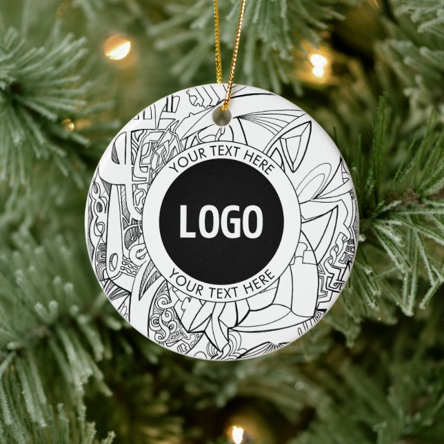 Originell modern linjekonst & din logotyp julgransprydnad keramik (Träd)