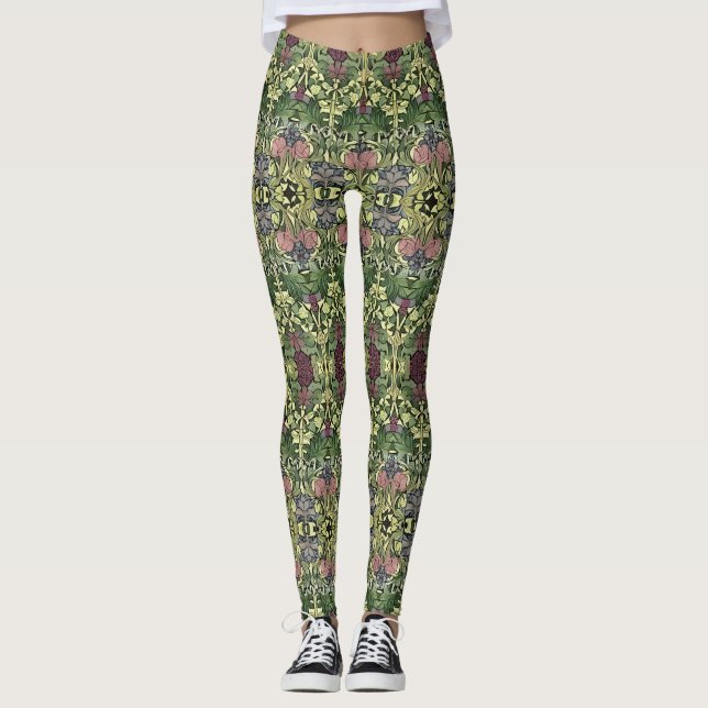Originell viktoriansk William Morris-inspirerad bl Leggings (Framsida)