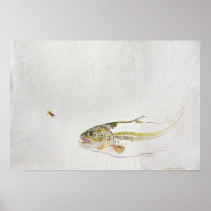 Öring som jagar en fiskares fluga poster