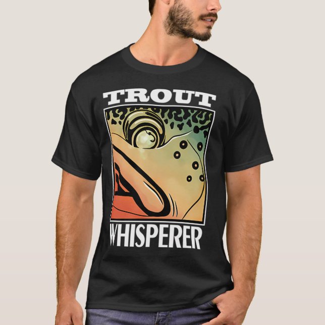 Öringflüstratören med flugspö regnbågeöring t shirt (Framsida)