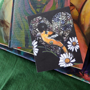 Oriole Bird Daisy Flower Nature Art Vykort