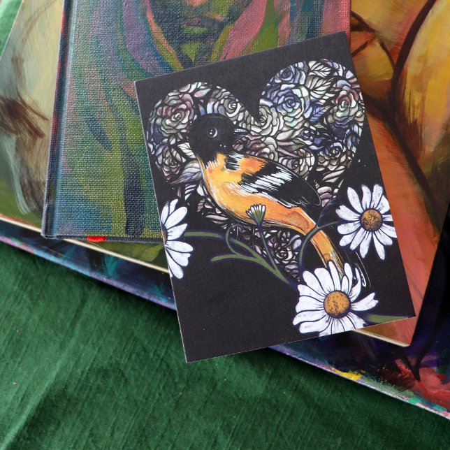 Oriole Bird Daisy Flower Nature Art Vykort (Skapare uppladdad)