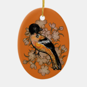 Oriole Bird Watcher Natature Art Julgransprydnad Keramik