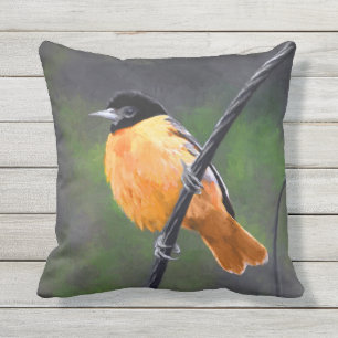 Oriole målning - original- fågelkonst kudde