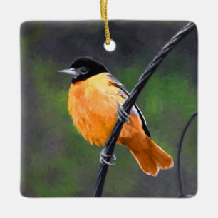 Oriole Painting - Original Bird Art Julgransprydnad Keramik