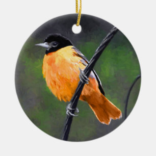 Oriole Painting - Original Bird Art Julgransprydnad Keramik