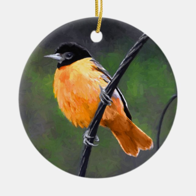 Oriole Painting - Original Bird Art Julgransprydnad Keramik (Framsidan)
