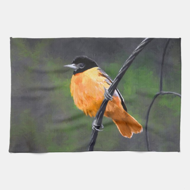 Oriole Painting - Original Bird Art Kökshandduk (Horisontell)