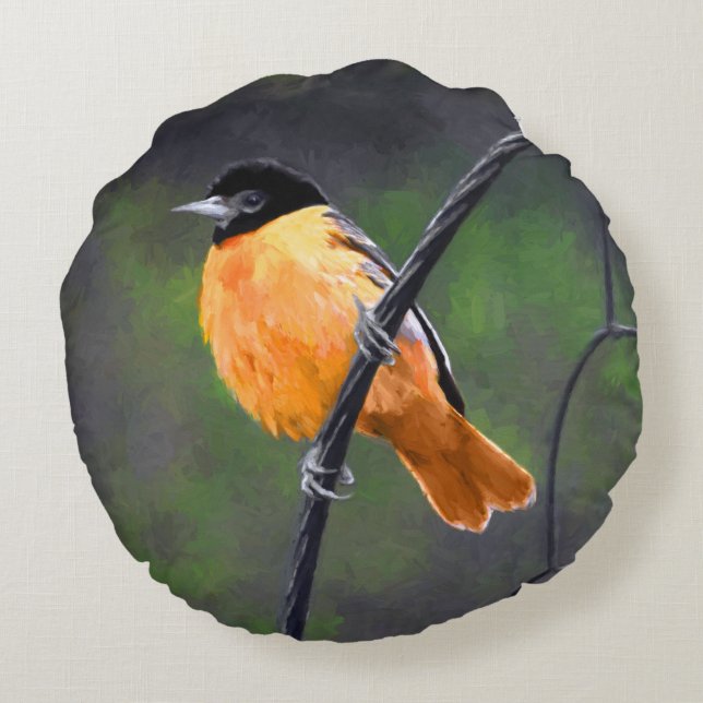 Oriole Painting - Original Bird Art Rund Kudde (Baksidan)