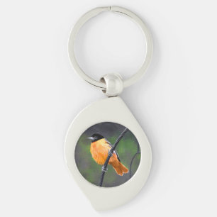 Oriole Painting - Original Bird Art Swirl Silverfärgad Nyckelring