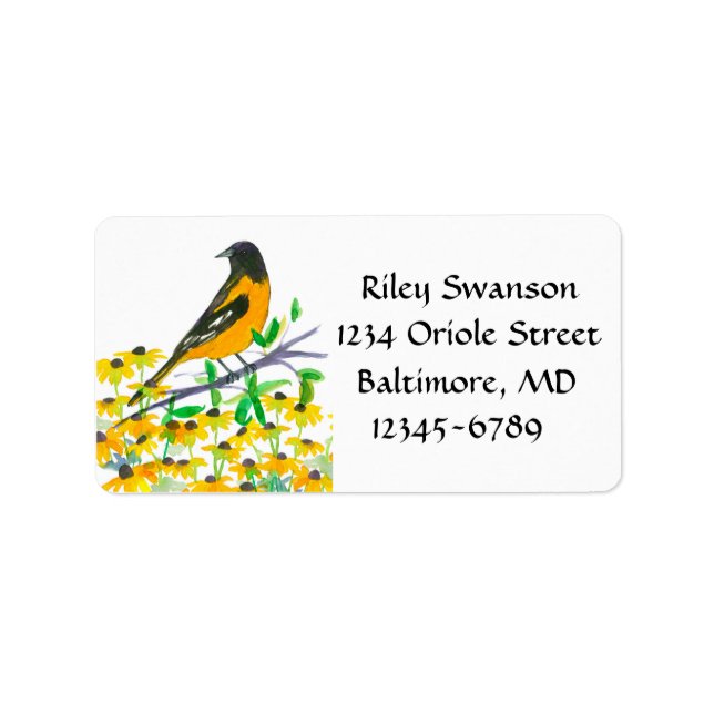 Oriole Watercolor Bird Returadress Adressetikett (Framsidan)