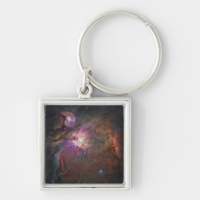 Orion Nebula 2 Fyrkantig Silverfärgad Nyckelring (Framsidan)
