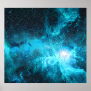 Orion nebula, blått ljus, astronomi. poster