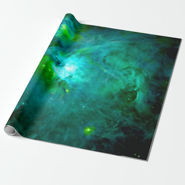 Orion Nebula Deep Teal Grönt Presentpapper (Utrullad)