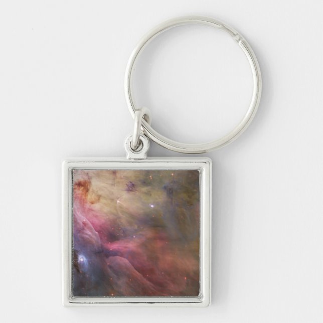 Orion Nebula Fyrkantig Silverfärgad Nyckelring (Framsidan)