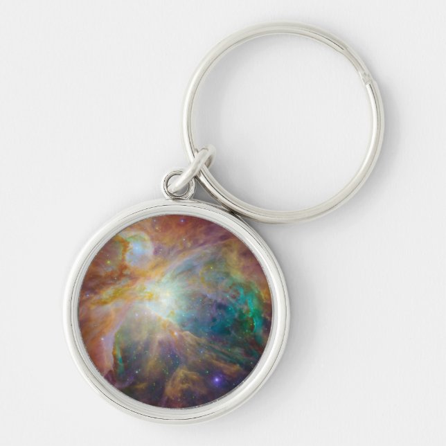 Orion Nebula Rund Silverfärgad Nyckelring (Framsidan)
