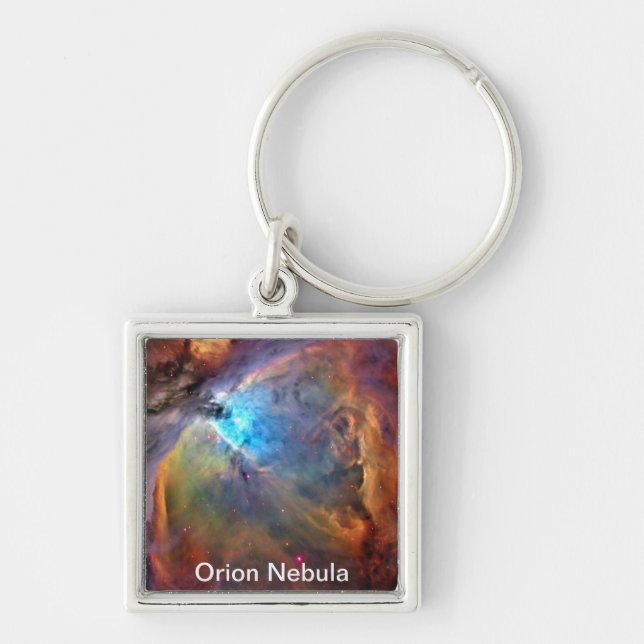 Orion Nebula Space Galaxy Keychain Fyrkantig Silverfärgad Nyckelring (Framsidan)