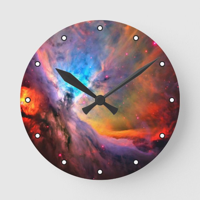 Orion Nebula Space Galaxy med hög kontrastpunkt Rund Klocka (Framsida)