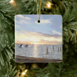 Orkas vid sunset Ceramic Ornament