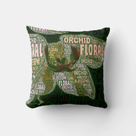 Orkid Blommande Blomster över Grön Ordmoln Kudde