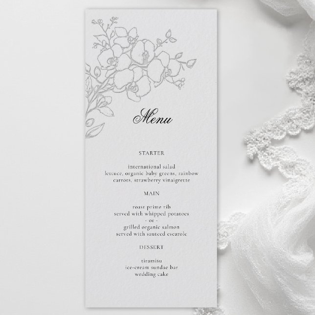 Orkid Elegant Elfenbensvit Formell Traditionell Br Meny (orchid wedding menu formal modern classic traditional black tie parents hosted ivory)
