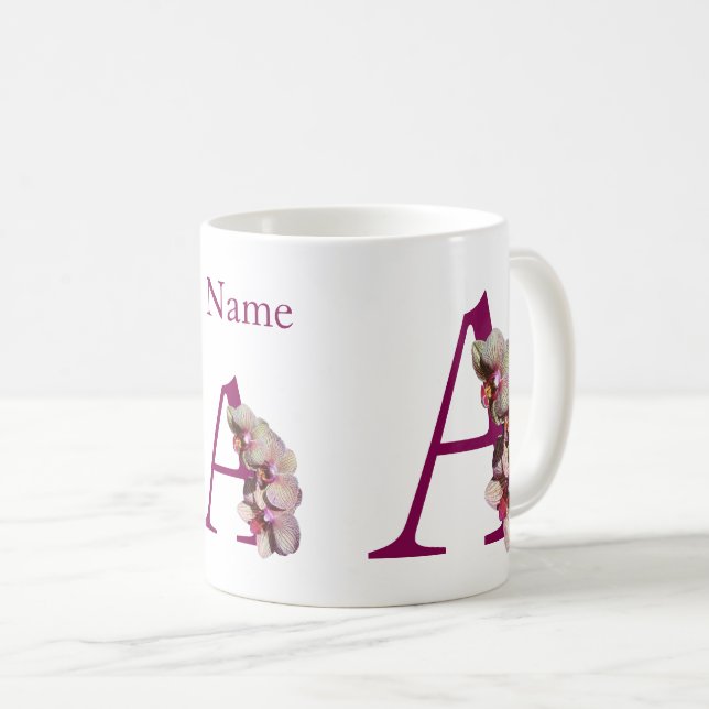 Orkid Elegant Monogram Initial A Personlig Kaffemugg (Framsida höger)