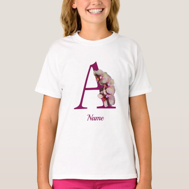 Orkid Elegant Monogram Initial A Personlig T Shirt (Framsida)